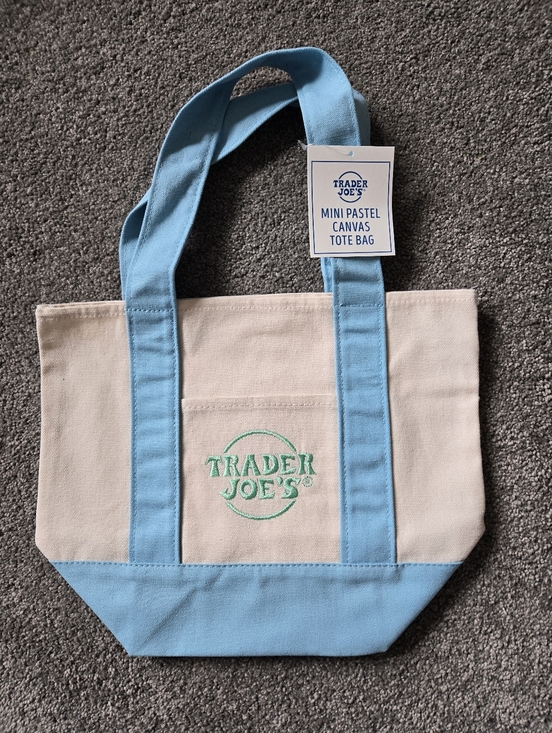Trader Joe'S Handbags - Trader Joe's Mini Pastel Canvas Tote Bag - Cream with Light Blue Trim